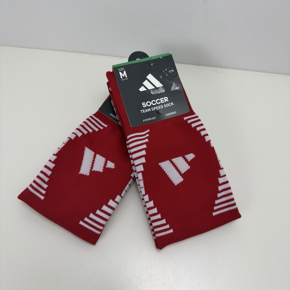 NWT 2 Adidas Soccer Team Speed Socks Team Red/White Size M AEROREADY